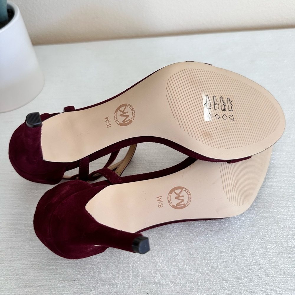 New Michael Michael Kors Simone Wine Suede Ankle Strap Dress Sandals Womens 8.5M - Picture 10 of 10